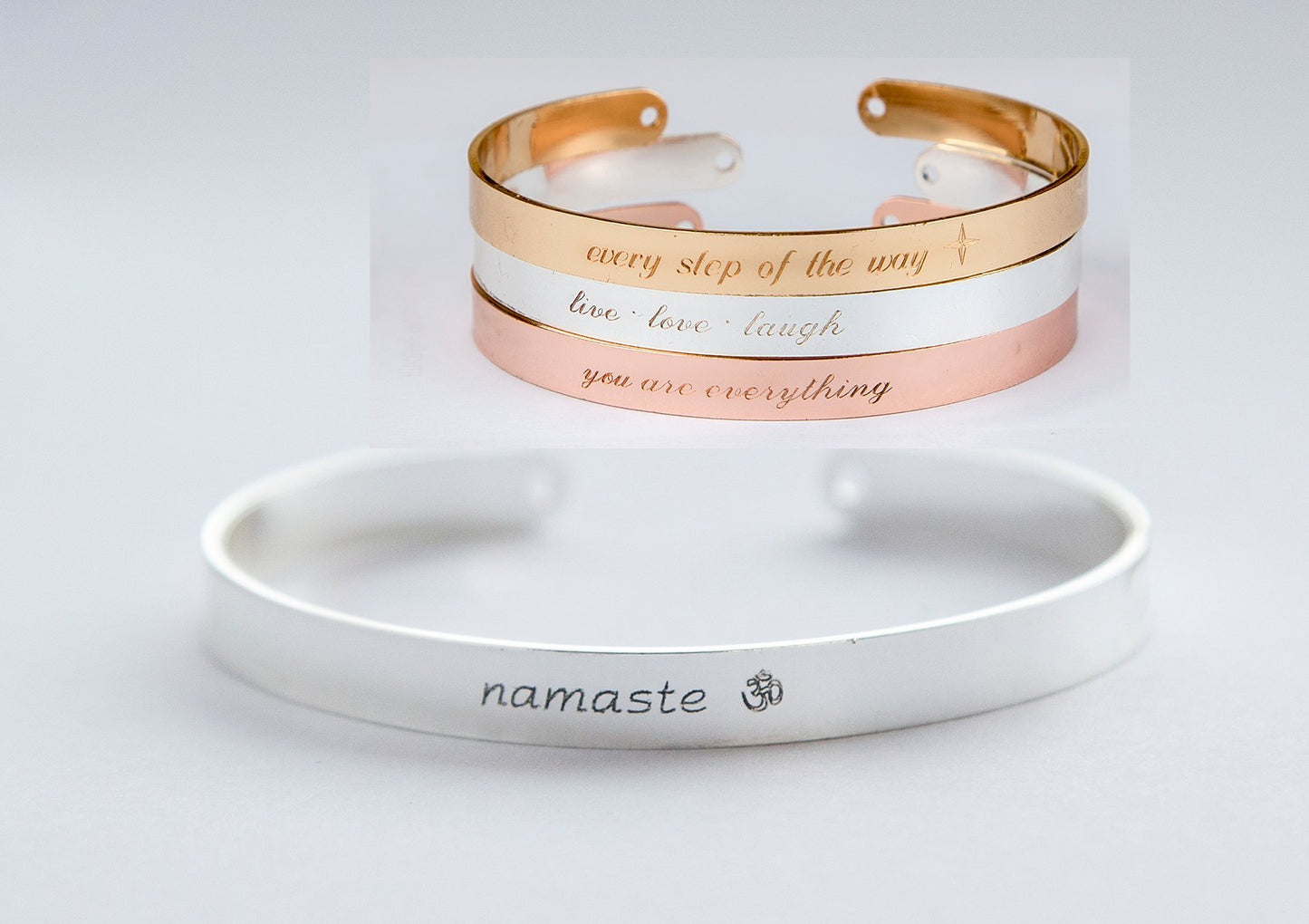 Namaste engraved bracelet : gold, rose gold or silver plating