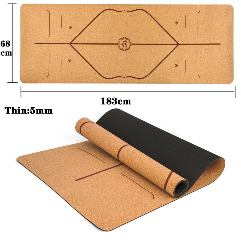 Natural Cork Yoga mat With Position Body Line