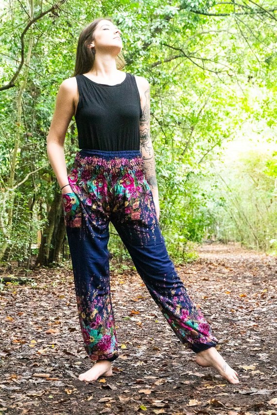 Blue FLORAL Women Harem Pants
