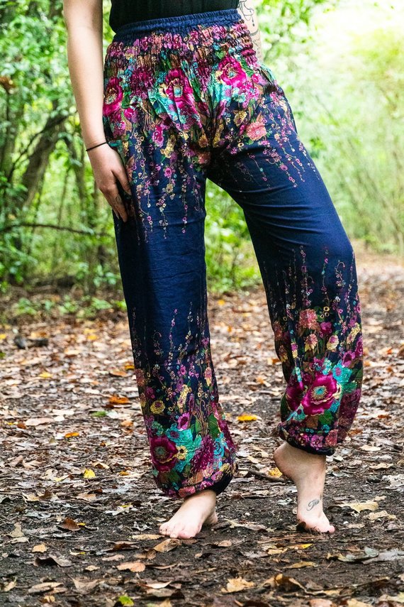 Blue FLORAL Women Harem Pants